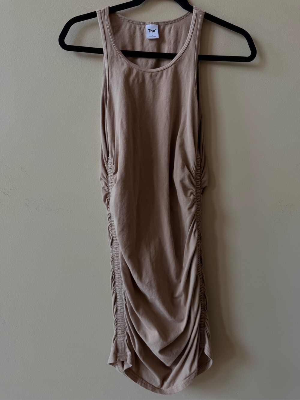 TNA Tank Dress with Side Ruching in Beige Taupe